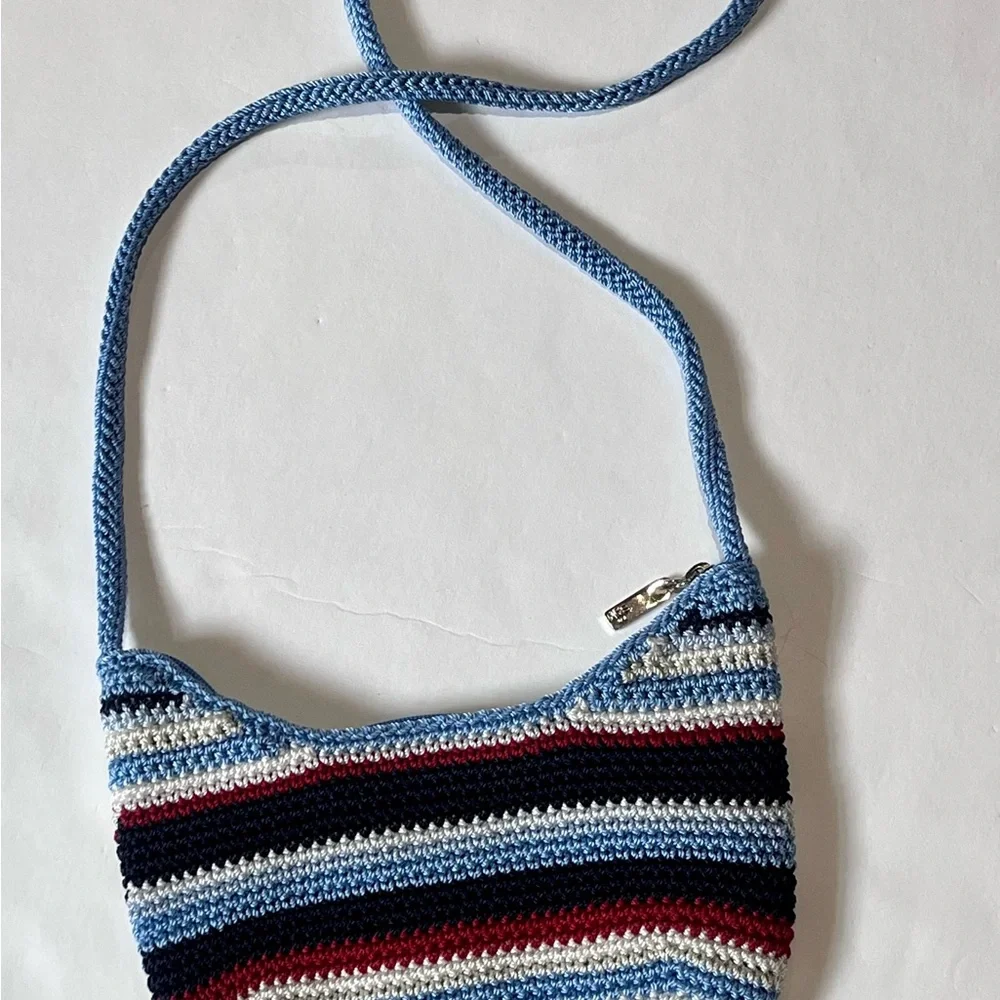 Striped Blue Crochet Crossbody Bag